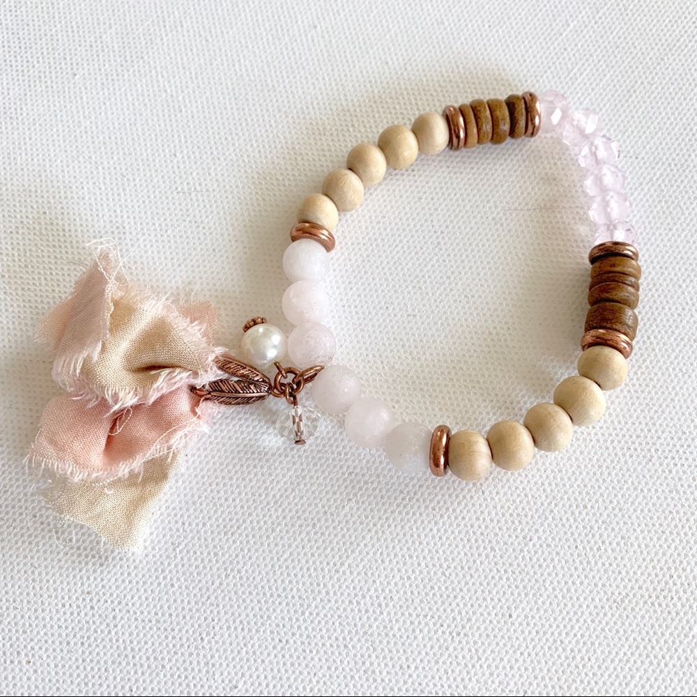 Wood Bead & Tassel Stretch Bracelet